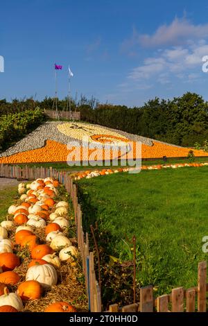 Totton, Hampshire, Regno Unito. 7 ottobre 2023. Migliaia di persone visitano la Sunnyfields Farm a Totton, Hampshire, in una calda giornata di sole, per avventure spettrali e mostre sfarzose al momento della zucca mentre si avvicina Halloween, tra cui un incubo prima del set natalizio per celebrare il 30° anniversario del film. Crediti: Carolyn Jenkins / Alamy Live News Foto Stock