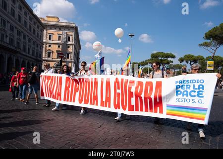 Roma, RM, Italia. 7 ottobre 2023. 100.000 lavoratori si sono riuniti a Roma per sostenere i loro diritti e protestare contro il governo. (Immagine di credito: © Marco di Gianvito/ZUMA Press Wire) SOLO USO EDITORIALE! Non per USO commerciale! Foto Stock