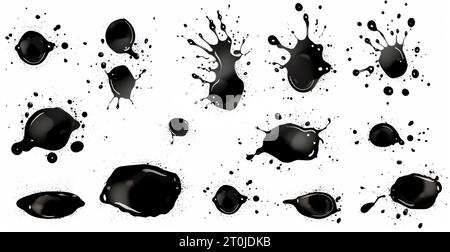 Spruzzi, gocce, una serie di black blot. Set di icone raster di elementi liquidi Foto Stock