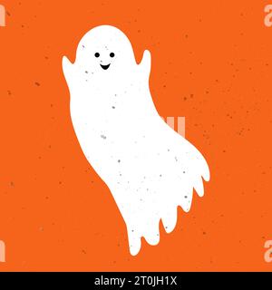 Piccolo fantasma carino. Un bel fantasma festeggia Halloween. Carino Ghost Vector illustrazioni per bambini ad Halloween Illustrazione Vettoriale