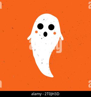 Piccolo fantasma carino. Un bel fantasma festeggia Halloween. Carino Ghost Vector illustrazioni per bambini ad Halloween Illustrazione Vettoriale