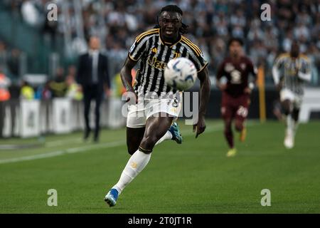 Torino, Italia. 7 ottobre 2023. Moise Kean della Juventus FC in azione durante la partita di serie A tra Juventus FC e Torino FC allo stadio Juventus di Torino (Italia), 6 ottobre 2023. Crediti: Insidefoto di andrea staccioli/Alamy Live News Foto Stock