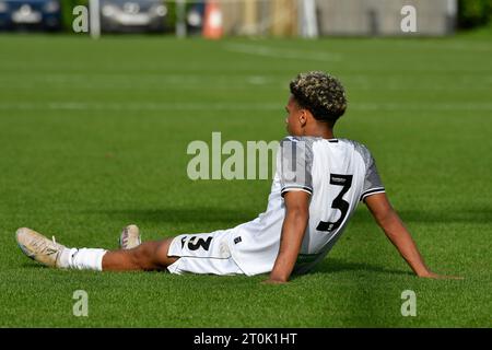 Swansea, Galles. 7 ottobre 2023. Zane Myers di Swansea City durante la partita di Premier League Cup tra Swansea City Under 21 e Brighton & Hove Albion Under 21 alla Swansea City Academy di Swansea, Galles, Regno Unito, il 7 ottobre 2023. Crediti: Duncan Thomas/Majestic Media/Alamy Live News. Foto Stock