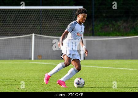 Swansea, Galles. 7 ottobre 2023. Kristian Fletcher di Swansea City durante la partita di Premier League Cup tra Swansea City Under 21 e Brighton & Hove Albion Under 21 alla Swansea City Academy di Swansea, Galles, Regno Unito, il 7 ottobre 2023. Crediti: Duncan Thomas/Majestic Media/Alamy Live News. Foto Stock