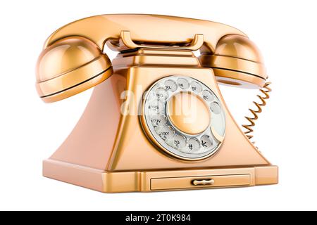 Telefono vintage dorato, rendering 3D isolato su sfondo bianco Foto Stock