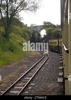 Vale of Rheidol Railway, Ceredigion, Galles - 21 giugno 2023: Motore n. 8 (Llywelyn) che entra nella stazione di devil's Bridge (Pontarfynach) Foto Stock