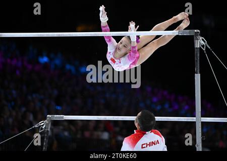 Anversa, Belgio. 7 ottobre 2023. QIU Qiyuan (CHN) medaglia d'oro a UB durante il 52° Campionato del mondo di ginnastica Artistica - Apparatus Finals Day 1, ginnastica ad Anversa, Belgio, ottobre 07 2023 credito: Independent Photo Agency/Alamy Live News Foto Stock