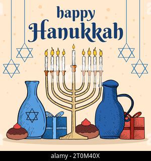 illustrazione happy hanukkah disegnata a mano disegno vettoriale Illustrazione Vettoriale