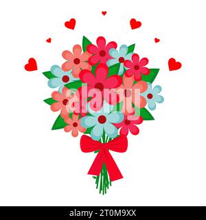 Illustrazione vettoriale. Grande bouquet di fiori con fiocco. Cuori Illustrazione Vettoriale