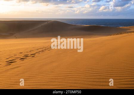 Scenario delle dune di sabbia di Tottori nella prefettura di Tottori, Giappone al tramonto Foto Stock