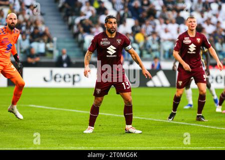 Ricardo Rodriguez del Torino FC durante la partita tra Juventus FC e Torino FC il 7 ottobre 2023 allo stadio Allianz di Torino. Foto Stock