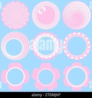 Cornice grafica illustrata bordo cerchio fiori di ciliegio petali sakura graziosa decorazione rosa Illustrazione Vettoriale