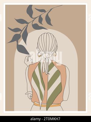 Modern Woman Wall Art Abstract Female Print Vector Illustrazione Vettoriale