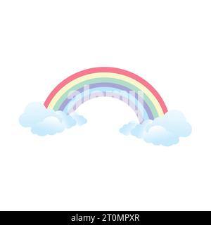 Arcobaleno colorato con nuvole bianche su sfondo bianco Illustrazione Vettoriale