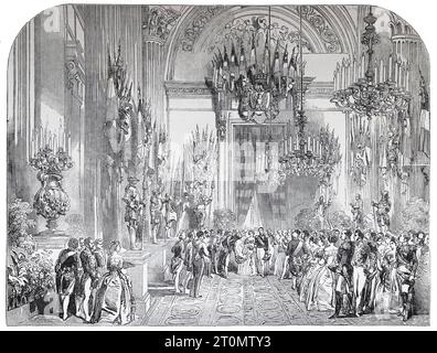 Accoglienza dell'Imperatore e dell'Imperatrice dei francesi da parte dell'organo legislativo. Salle des Armures. Black and White Illustration from the London Illustrated News; 02 aprile 1853. Foto Stock