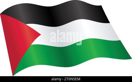 bandiera palestinese della palestina che sventola il vettore di seta che scorre isolato su sfondo bianco Illustrazione Vettoriale