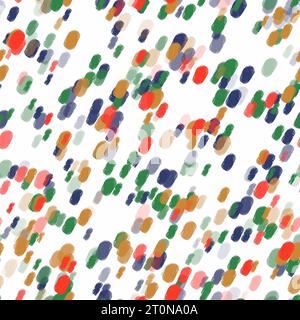 Tratti astratti di pennello rosso, blu, verde e beige sullo sfondo bianco. Pattern diagonale senza cuciture Foto Stock