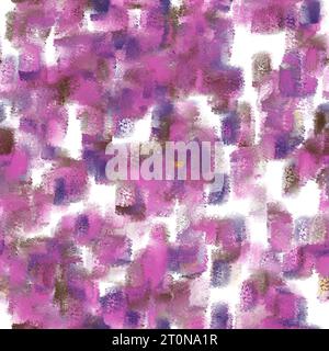 Pittura artistica astratta viola, magenta, marrone e giallo. Grandi tratti verticali del pennello sullo sfondo bianco. Consistenza della spazzola bagnata. Ripetizione senza cuciture. Foto Stock