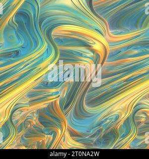 Onde liquide insolite di colore blu, giallo e arancione. illustrazione 3d, rendering 3d. Foto Stock