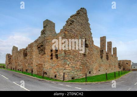 I resti del palazzo dell'Ear a Birsay, nelle Orcadi, in Scozia. Foto Stock