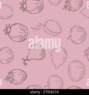 Frutta estiva senza cuciture. Disegnare a mano i frutti dello schizzo Illustrazione Vettoriale