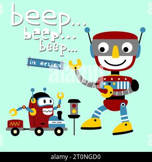 robot divertenti , illustrazione di cartoni animati vettoriali Illustrazione Vettoriale