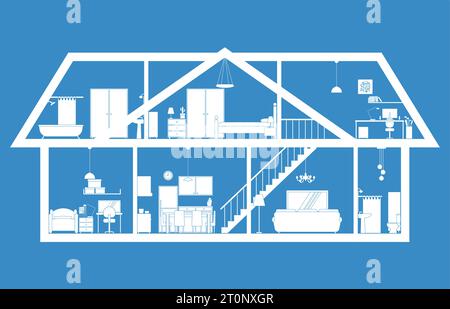 Progetto del piano inferiore e dell'attico di una residenza in vista trasversale Illustrazione Vettoriale