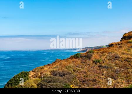 Una vista sull'Oceano Pacifico, la collina e le scogliere di la Jolla (San Diego), California, Stati Uniti, guardando a nord a Torrey Pines e oltre Foto Stock