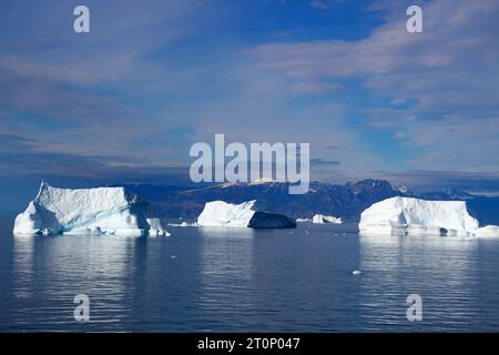 Groenlandia, iceberg in Uummannaq Fjord il grande sistema di fiordi nella parte settentrionale della Groenlandia occidentale Foto Stock