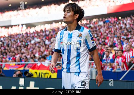 Madrid, Madrid, Spagna. 8 ottobre 2023. Takefusa Kubo (Real Sociedad) è cambiato durante la partita di calcio del campionato spagnolo la Liga EA Sports tra Atletico Madrid e Real Sociedad giocata allo stadio Civitas Metropolitano l'8 ottobre 2023 a Madrid, Spagna (Credit Image: © Alberto Gardin/ZUMA Press Wire) SOLO PER USO EDITORIALE! Non per USO commerciale! Foto Stock