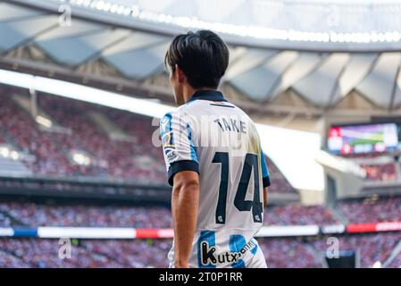 Madrid, Madrid, Spagna. 8 ottobre 2023. Takefusa Kubo (Real Sociedad) è cambiato durante la partita di calcio del campionato spagnolo la Liga EA Sports tra Atletico Madrid e Real Sociedad giocata allo stadio Civitas Metropolitano l'8 ottobre 2023 a Madrid, Spagna (Credit Image: © Alberto Gardin/ZUMA Press Wire) SOLO PER USO EDITORIALE! Non per USO commerciale! Foto Stock