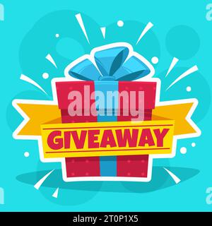 Carta vincente omaggio. Poster promozionali e di congratulazioni. Banner Web con confezione regalo con premio. Post sui social media o offerta sul sito Web. Modello promozionale Illustrazione Vettoriale