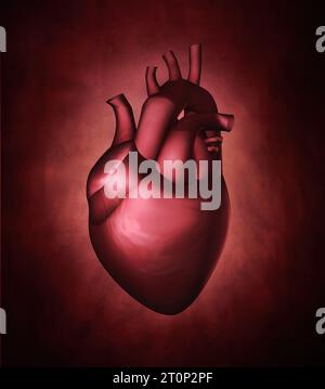 Cuore, immagine di visualizzazione grafica 3D. Modello di rendering salute e nutrizione, con un organo vitale umano a cuore rosso Foto Stock