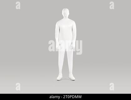 Ritratto di un uomo che indossa una tuta in spandex bianco su uno sfondo grigio da studio Foto Stock