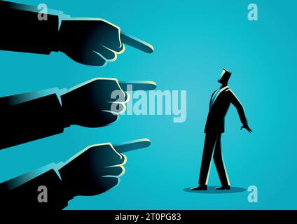 Illustrazione del concetto di business che mostra un uomo d'affari puntato da dita giganti Illustrazione Vettoriale