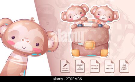 Scimmia con diplomatico - adesivo carino Illustrazione Vettoriale