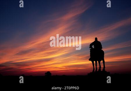 Stonewall Jackson statua tramonto, Manassas National Battlefield Park, Virginia Foto Stock