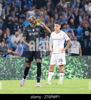 Napoli, Campania, Italia. 8 ottobre 2023. Durante la partita di serie A italiana SSC Napoli vs FC Fiorentina l'8 ottobre 2024 allo stadio Diego Armando Maradona di Napoli.nella foto: Victor Osimhen di SSC Napoli (Credit Image: © Fabio Sasso/ZUMA Press Wire) SOLO USO EDITORIALE! Non per USO commerciale! Crediti: ZUMA Press, Inc./Alamy Live News Foto Stock