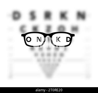 Occhiali Optician in LogMAR grafico Eye test sfocato, visione della vista oftalmologo medico oftalmologo test di optometria scheda Care Concept accessorio illustrazione vettoriale, schizzo piatto contorno isolato su bianco Illustrazione Vettoriale
