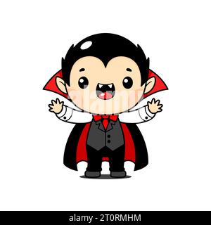 Carino e personaggio carino di Halloween Vampire Cartoon in stile Kawaii Illustrazione Vettoriale