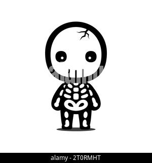 Carino e personaggio carino di Halloween Skull Cartoon in stile Kawaii Illustrazione Vettoriale