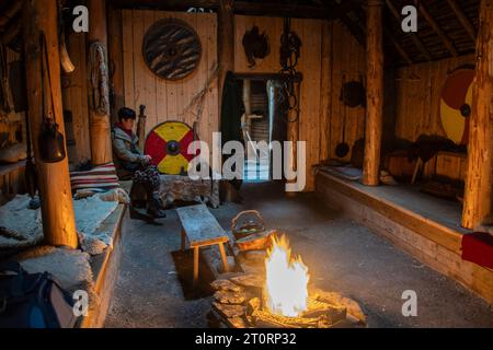 All'interno della casa a l'Anse aux Meadows a Newfoundland & Labrador, Canada Foto Stock
