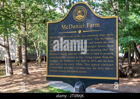 Monumento storico al McDaniel Farm Park, un parco della contea di Gwinnett, a Duluth, Georgia. (USA) Foto Stock