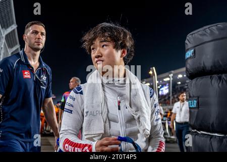 Lusail, Losail, 8 ottobre 2023, Yuki Tsunoda, dal Giappone, compete per AlphaTauri. Giornata di gara, 18° round del campionato di Formula 1 2023. Crediti: Michael Potts/Alamy Live News Foto Stock