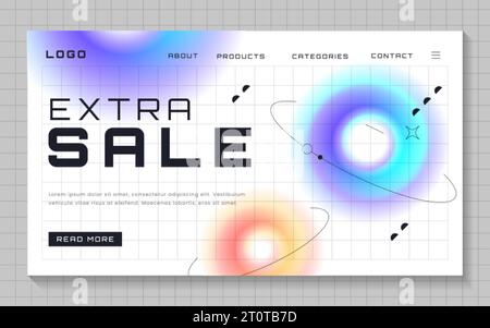 Moderno banner sfumato sfocato con forme geometriche colorate e realistiche. Modello Web per social media con oggetti sfumati 3d volanti forma circolare con effetti di sfocatura. Progettazione di siti Web di landing page. Illustrazione Vettoriale
