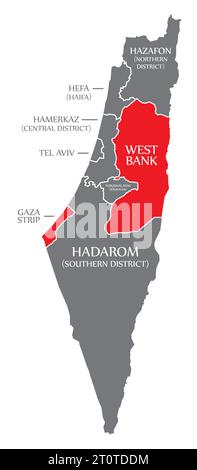 Mappa di Israele con etichette che includono Striscia di Gaza e Cisgiordania Illustrazione Vettoriale