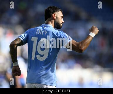 Roma. 8 ottobre 2023. Valentin Castellanos del Lazio celebra il suo gol durante una partita di serie A tra Lazio e Atalanta a Roma, Italia, 08 ottobre 2023. Credito: Alberto Lingria/Xinhua/Alamy Live News Foto Stock