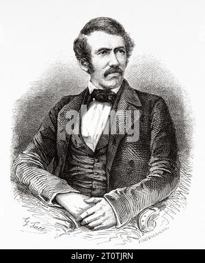 David Livingstone (1813-1873) missionario ed esploratore scozzese che esercitò un'influenza formativa sugli atteggiamenti occidentali verso l'Africa. Incisione del vecchio XIX secolo da le Tour du Monde 1860 Foto Stock