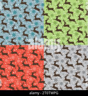 Motivo senza cuciture con cervi su sfondo con colori diversi. Illustrazione Vettoriale