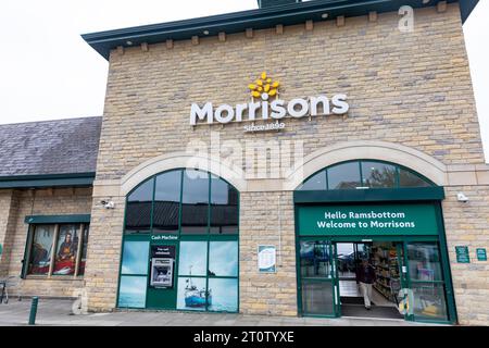 Morrisons british supermarket a Ramsbottom, Greater Manchester, Inghilterra, Regno Unito Foto Stock